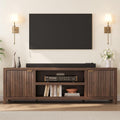 Fluted TV Stand for 75+ Inch, Modern Entertainment Center with 2-Tier Storage & Adjustable Shelves, Media Console Cabinet with 2 Fluted Doors and Gold Handle for Living Room Bedroom, Walnut