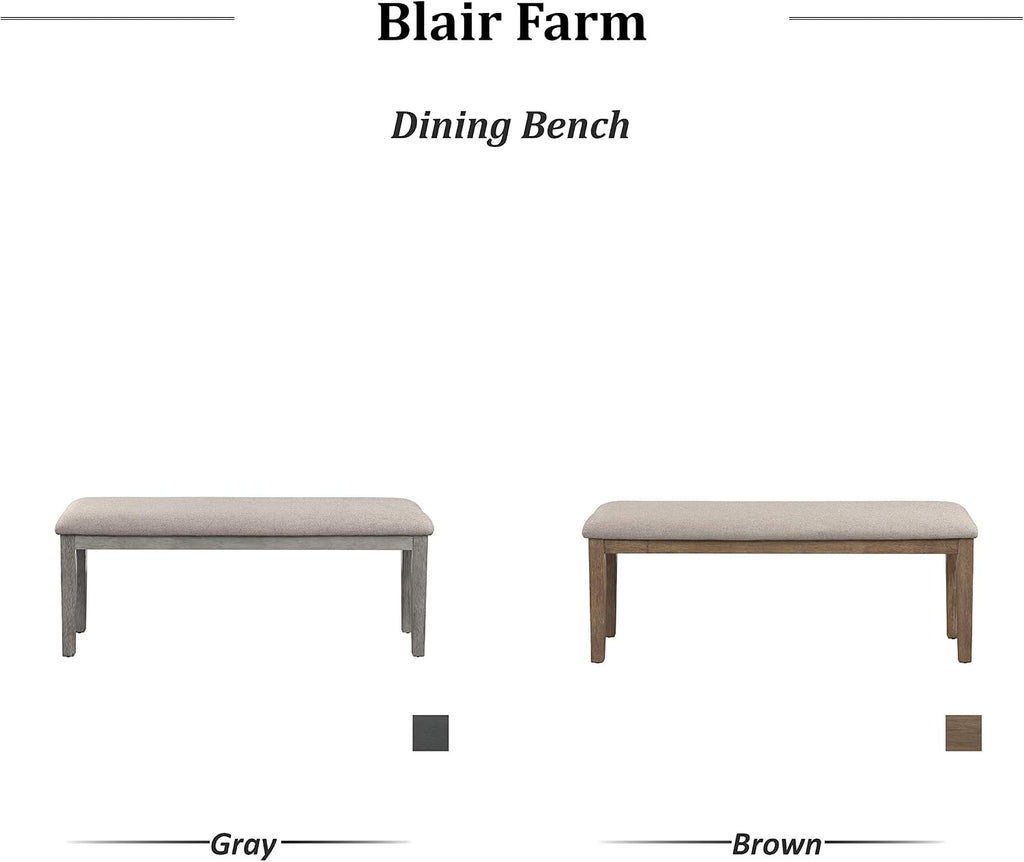Blair Upholstered Dining Bench, 48" W Entryway Bench, Sturdy Solid Wood Frame, Wire Brush Brown Finish, Comfortable Cushion Seat, Easy Assembly, Modern & Traditional, Gray/Brown