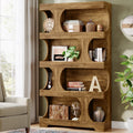 71" Tall Bookcase, 4-Tier S-Shaped Bookshelf, Wood Decorative Storage Shelving, Modern Freestanding Display Shelves