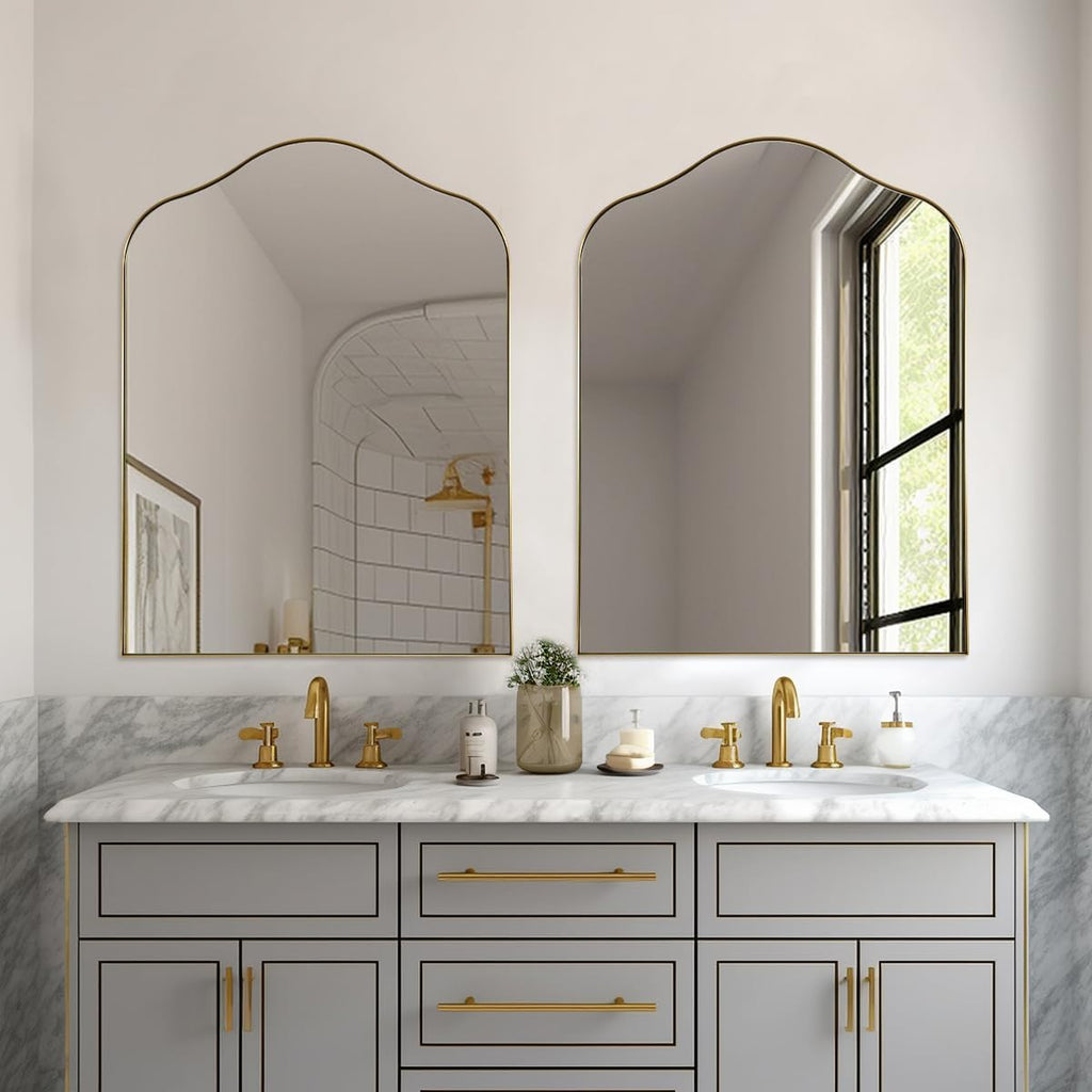 Brushed gold scalloped arched wall mirror