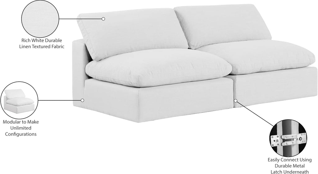 187White-S78 Comfy Collection Modern | Contemporary Upholstered Modular Sofa with White Linen Textured Fabric Upholstery, down Feather Cushions, 78" W X 40" D X 34.5" H, White