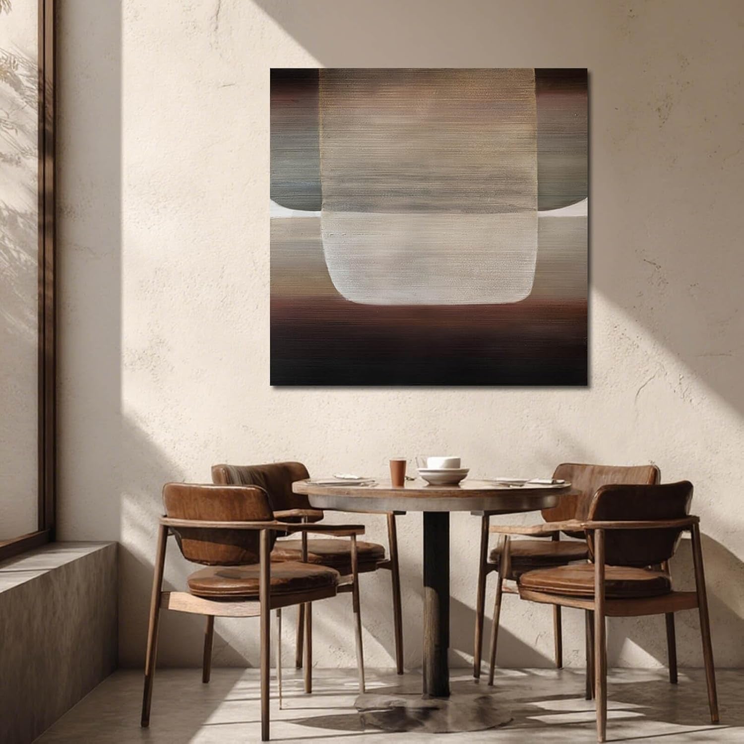 Neutral Abstract Textured Wall Art Oil Painting on Canvas, Modern Minimalist Wall Decor for Living Room, Bedroom & Office, 40X40 In