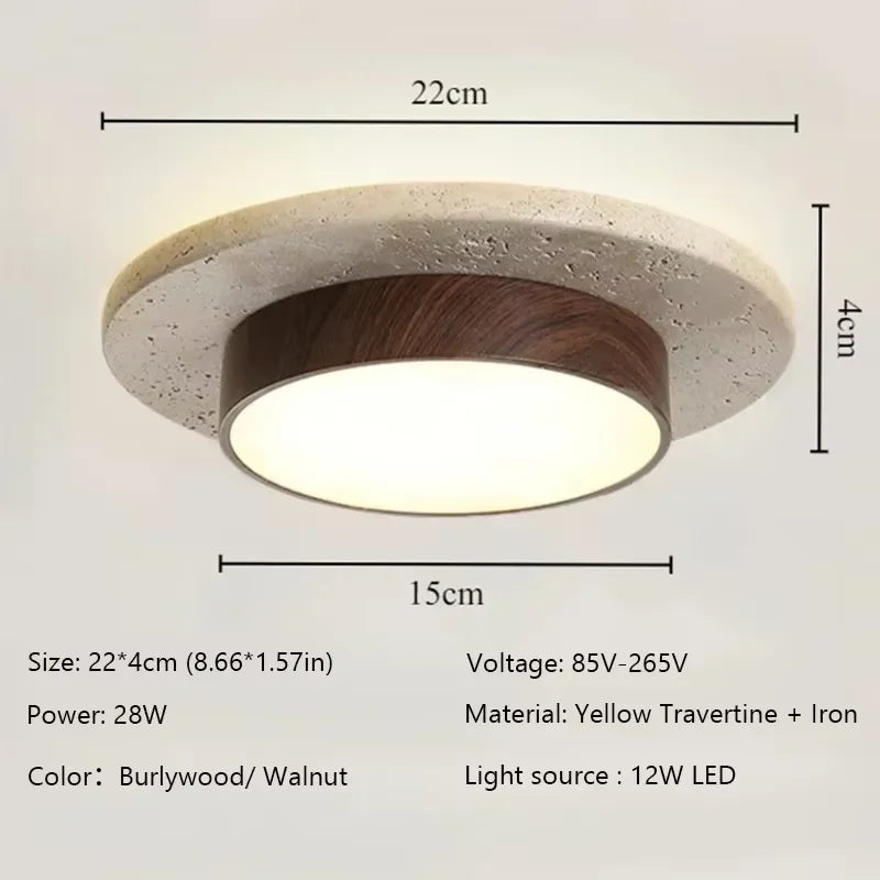 Walnut wabi sabi circular ceiling light
