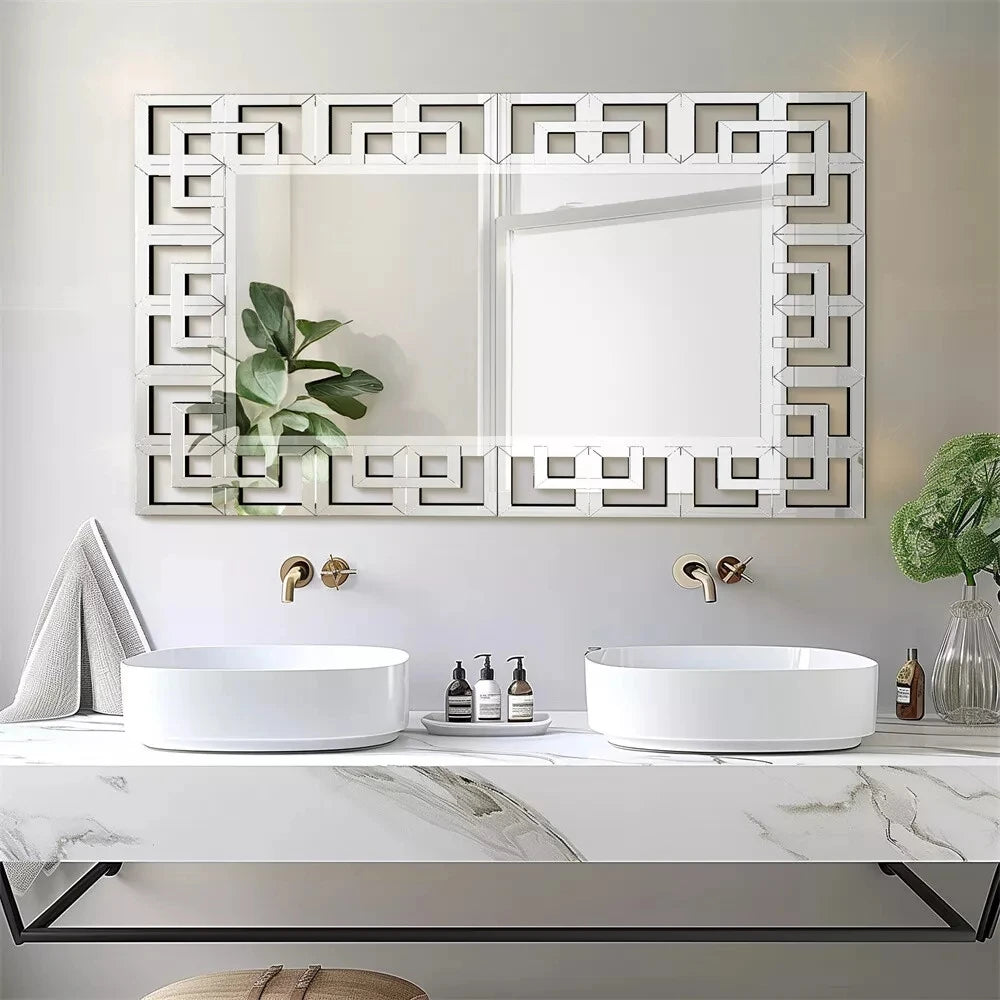 Art Decorative Wall Mirror 48”×28”Rectangle Grecian Venetian Mirror Sliver Accent Mirror for Wall Decor Living Room