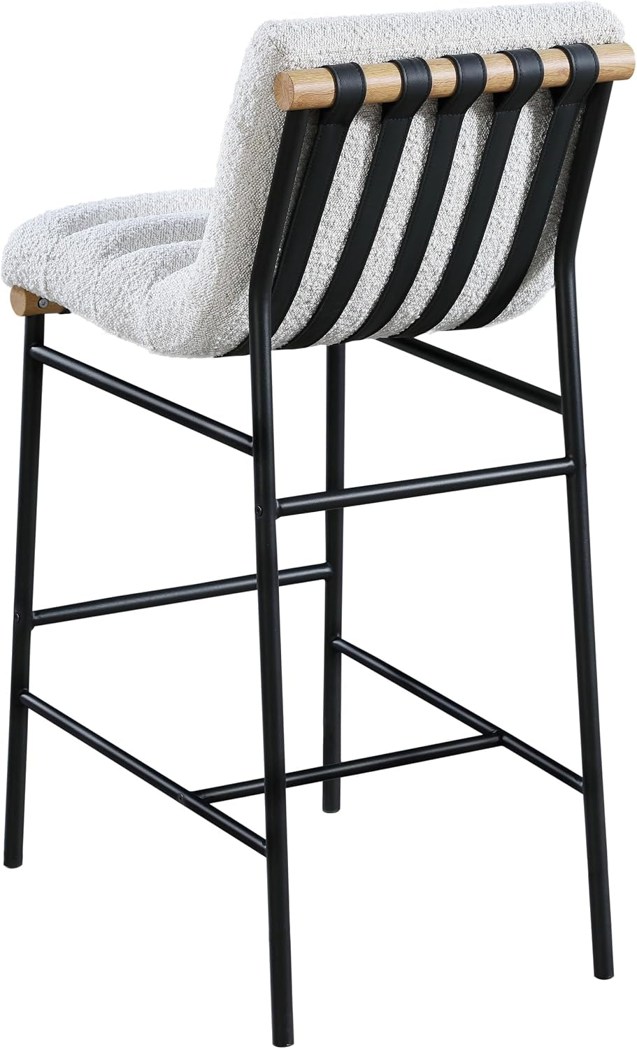 Meridian Furniture 846Cream-C Burke Collection Modern | Contemporary Bar Stool with Rich Cream Boucle Fabric, Matte Black Metal Frame, White Oak Veneer Metal Dowel, 18" W X 24" D X 40.5" H, Cream