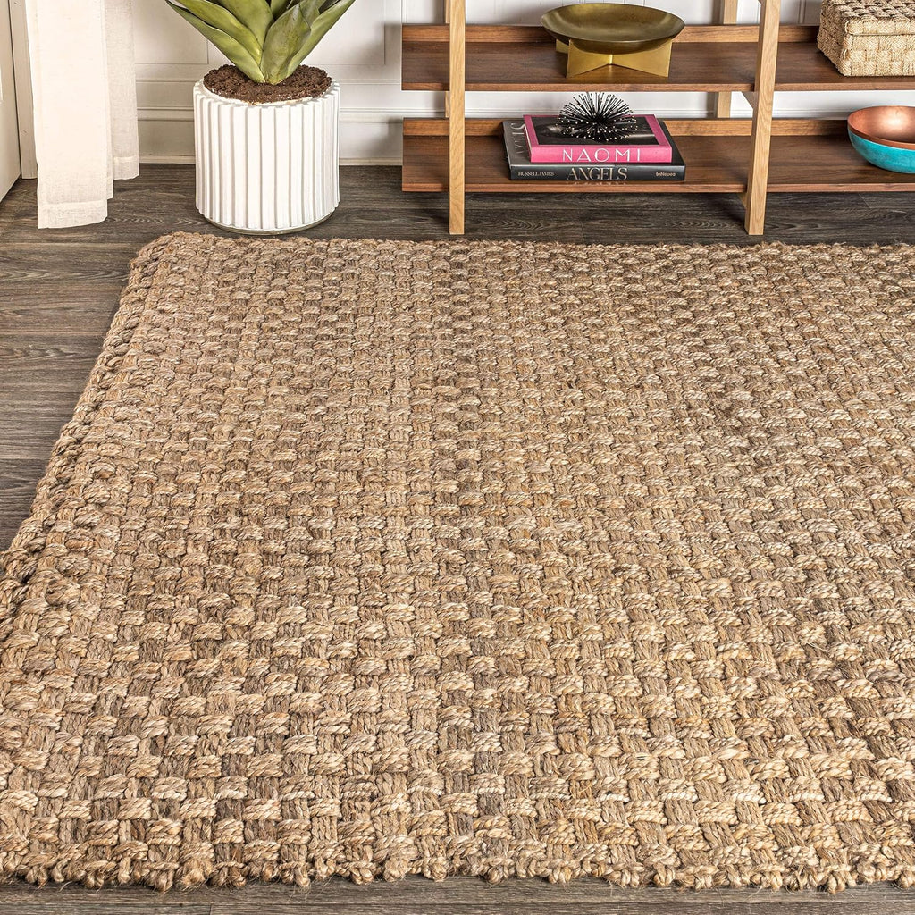 Estera Hand Woven Boucle Chunky Jute Natural Indoor Area Rug, 8X10, Bohemian, Transitional, Easy-Cleaning for Living Room, Bedroom, Kitchen, Pet Friendly, Non-Shedding (NFR102A-8)