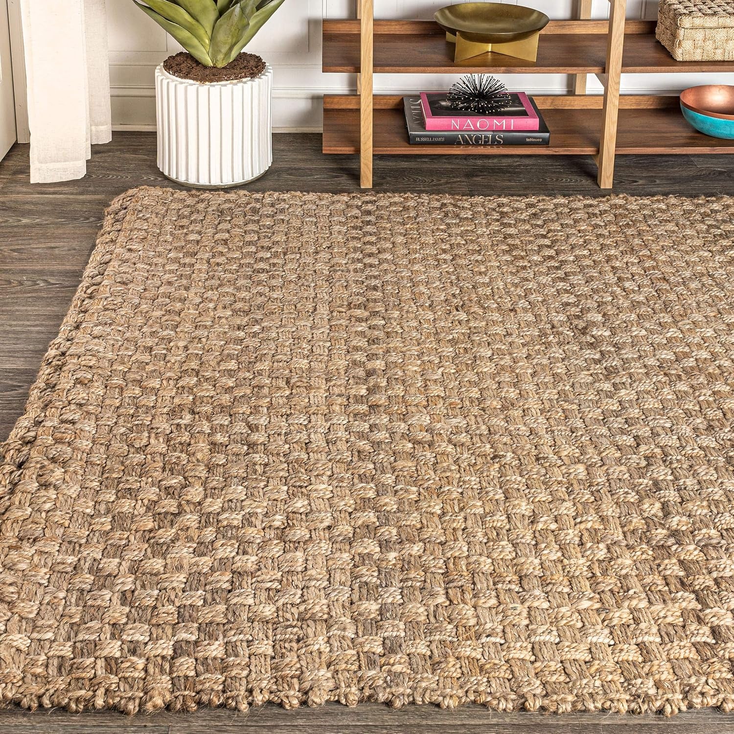 Estera Hand Woven Boucle Chunky Jute Natural Indoor Area Rug, 8X10, Bohemian, Transitional, Easy-Cleaning for Living Room, Bedroom, Kitchen, Pet Friendly, Non-Shedding (NFR102A-8)