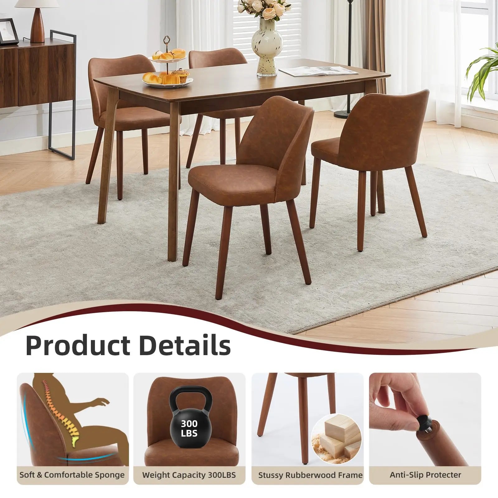 Modern Dining Chairs Set of 2, Comfortable Linen Upholstered Accent Chair with Ergonomic Backrest & Rubberwood Legs, Comfy Kitchen Furniture for Living Room Apartments