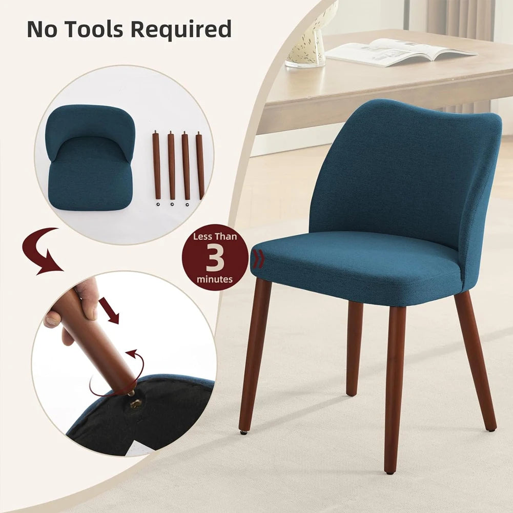 Leather Dining Chairs Set of 2 Upholstered PU Dining Chair with Wood Legs, Wing Backrest, Wooden Kitchen Chairs with Thick Cushi