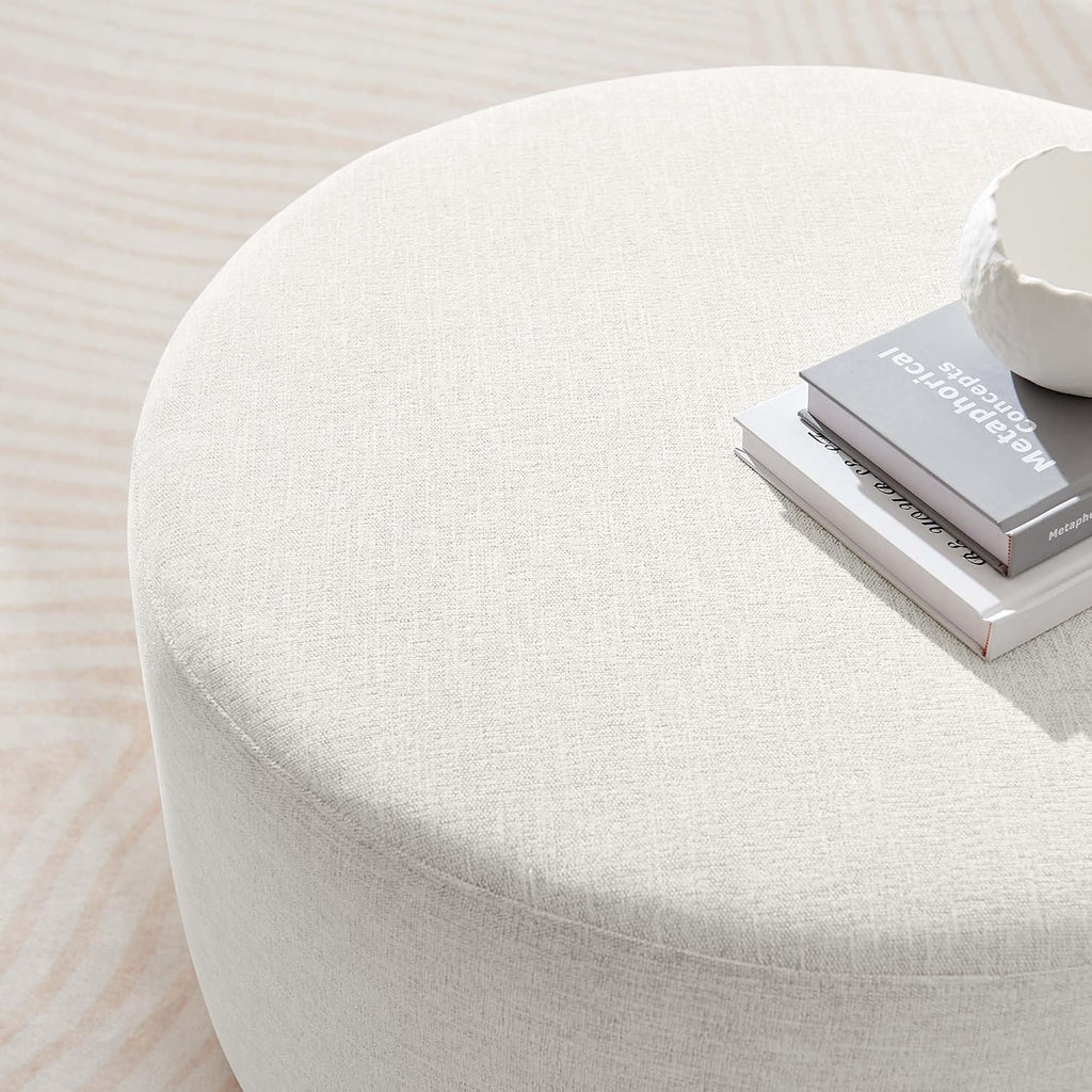 Callum 29 Inch round Ottoman in Heathered Weave Ivory - Heathered Woven Fabric - Versatile Upholstered Coffee Table and Footrest - Couch Ottoman - Living Room Accent Table