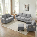 3 Piece Living Room Furniture Sets,L Shaped Sectional Sofa Set with Storage Ottoman,Modern Linen Fabric Couch for Apartment,Light Gray