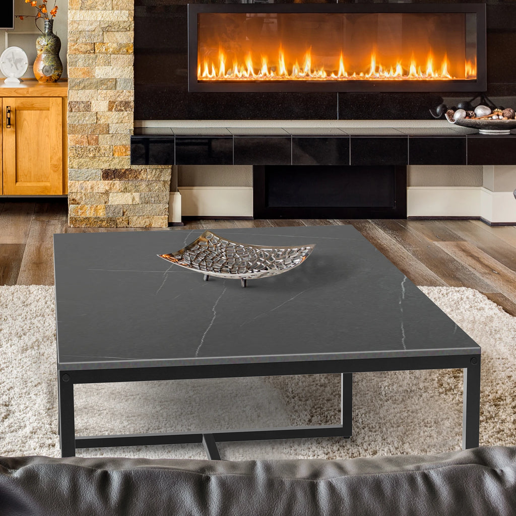 Marble and metal frame accent table