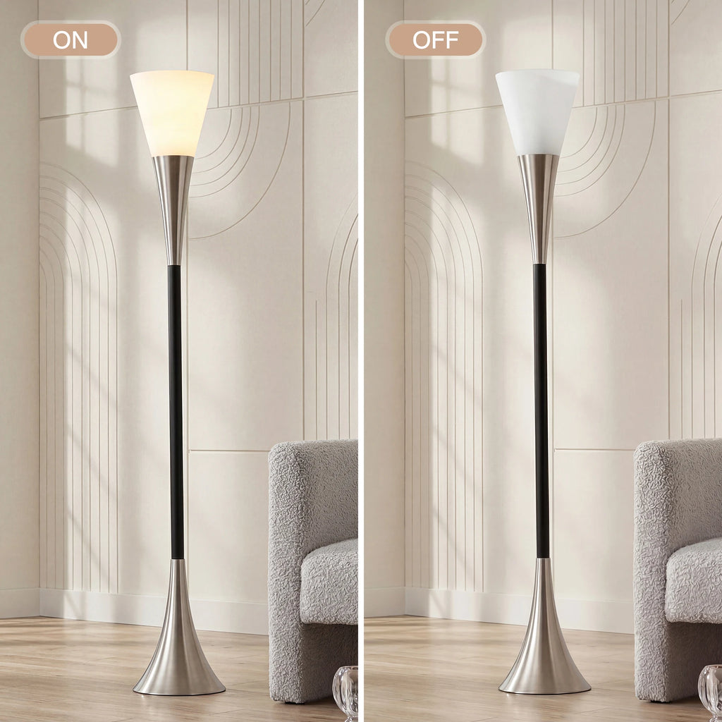 72.8" Farmhouse Floor Lamp with Sandblasted Glass Lampshade, Tall Standing Floor Lamp with Foot Pedal Switch