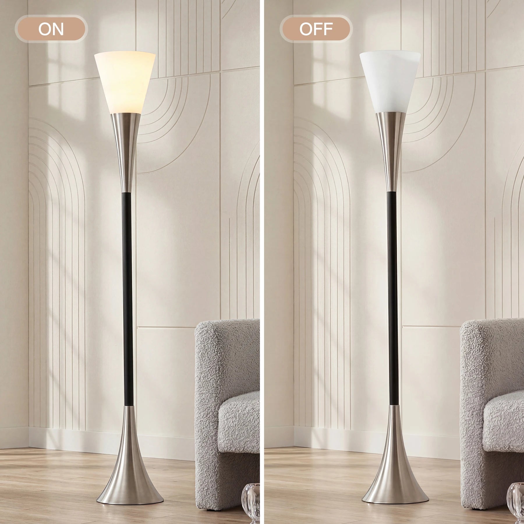 72.8" Farmhouse Floor Lamp with Sandblasted Glass Lampshade, Tall Standing Floor Lamp with Foot Pedal Switch