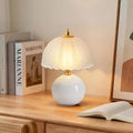 Mushroom Table Lamp, Ceramic Bedside Lamp with Glass Shade, 3-Way Lighting (2700K-5000K) Rocker Switch, Small Nightstand Lamp for Bedroom, Living Room, Office, White