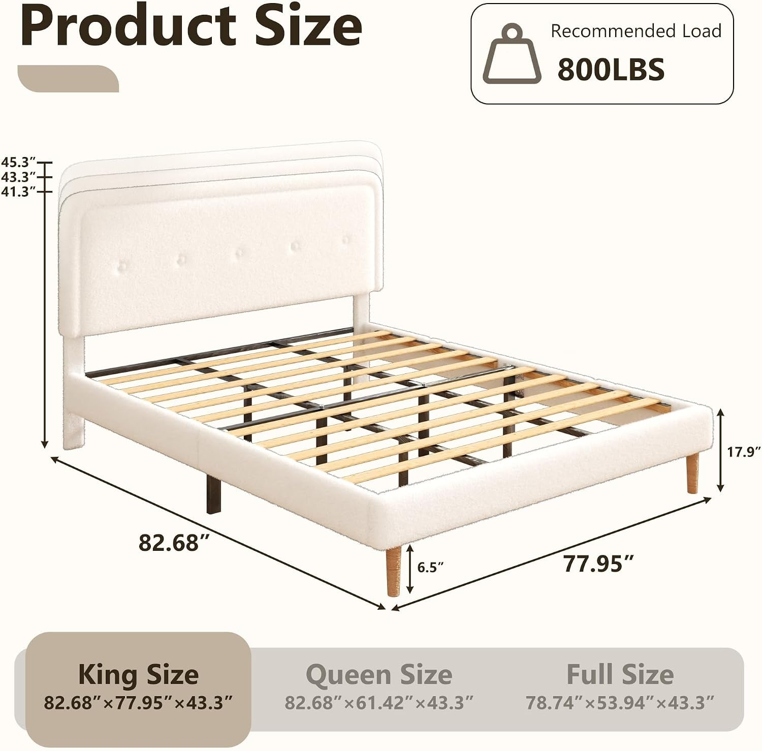 King Size Boucle Bed Frame with Adjustable Headboard, Cloud Boucle Upholstered Platform Bed Frame, Rounded Corners Design & Easy Assembly, Box Spring Optional, Noise Free, White