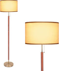 Mid-Century Modern Floor Lamp, Walnut Wood Finish, Drum Shade, Living Room Décor (64In, E26 LED)