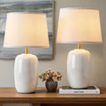 22 Inch White Ceramic Table Lamps Set of 2, Fabric Lampshade Desk Lamp | E26 Socket, Rotary Switch Lighting for Living Room, Office, Bedroom, Nightstand, Reading, Office, Study, Corner, Home Decor
