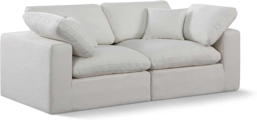 187Cream-S80 Comfy Collection Modern | Contemporary Upholstered Modular Sofa with Cream Linen Textured Fabric Upholstery, down Feather Cushions, 80" W X 40" D X 34.5" H, Cream