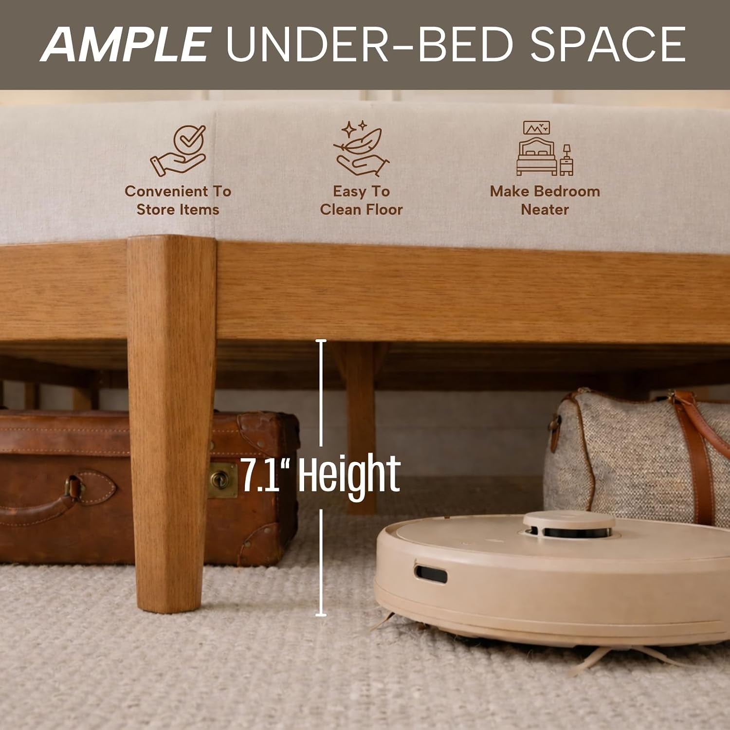 Woodmere Premium Queen Bed Frame, Solid Wood Platform Bed, Wood Slat Support, Tapered Solid Wood Legs, No Box Spring Needed, Mid-Century Modern Style, Easy Assembly (Honey)