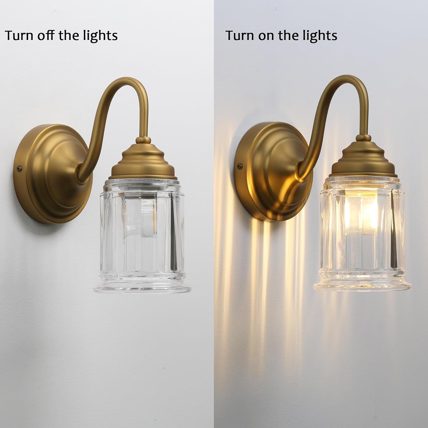 Vintage Wall Sconce with Clear Bell-Shaped Glass Shade Antique Gold Bathroom Sconce Wall Mount Light for Livingroom Bedroom,Hardwired,E26 Base