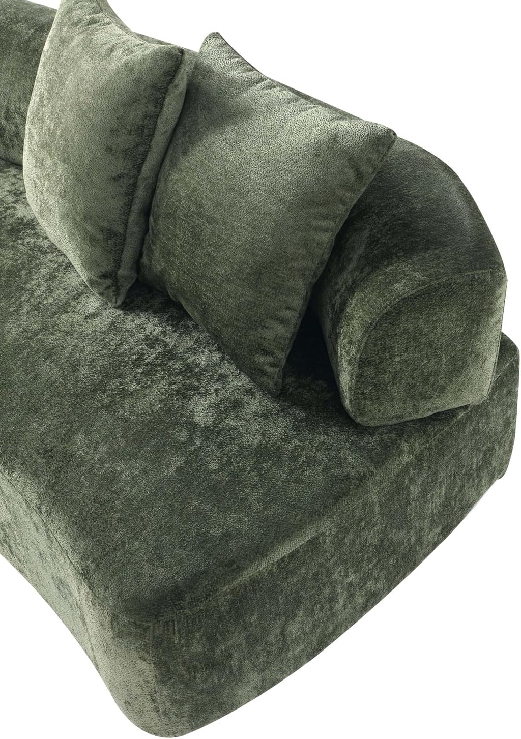 Verandah 90.6” Chenille Sofa with 4 Accent Pillows, Curved Back, Upholstered Wrap around Legs, Mid-Century Modern Living Room Furniture, Fully Assembled Couch, Olive Green