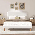 King Size Boucle Bed Frame with Adjustable Headboard, Cloud Boucle Upholstered Platform Bed Frame, Rounded Corners Design & Easy Assembly, Box Spring Optional, Noise Free, White