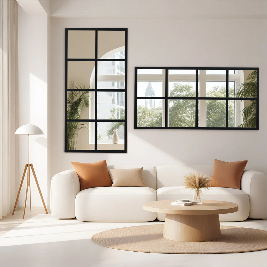 16' X 32' Set of 2 Standing Hanging Full Body Wall Mirror Rectangle Window Pane Decorative Mirror Metal Framed Mirror