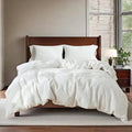 100% Linen Duvet Cover Set, 3 PCS Natural French Flax White Duvet Cover King Size, Breathable Soft Comfy Linen Bedding Comforter Cover with 2 Pillowcases(White, 104" X 92")