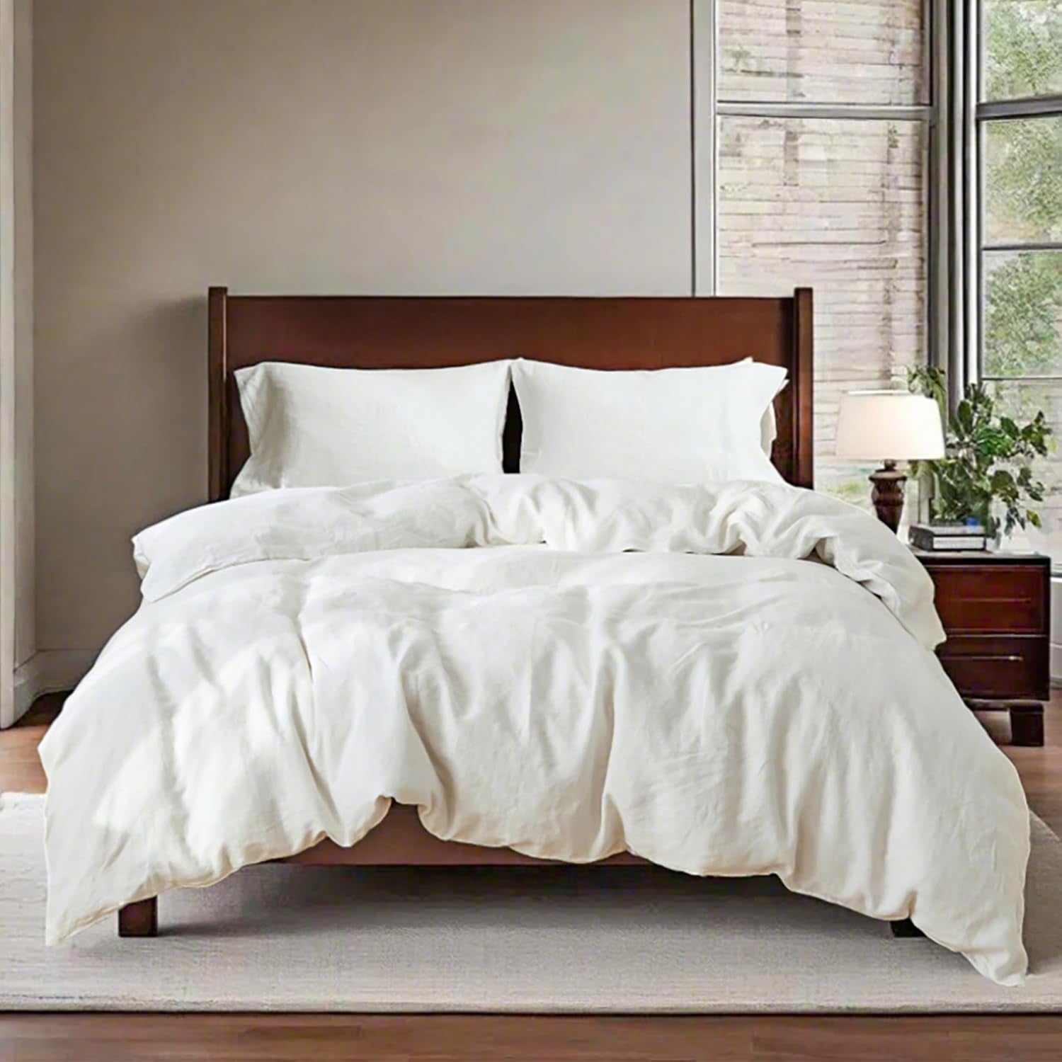 100% Linen Duvet Cover Set, 3 PCS Natural French Flax White Duvet Cover King Size, Breathable Soft Comfy Linen Bedding Comforter Cover with 2 Pillowcases(White, 104" X 92")
