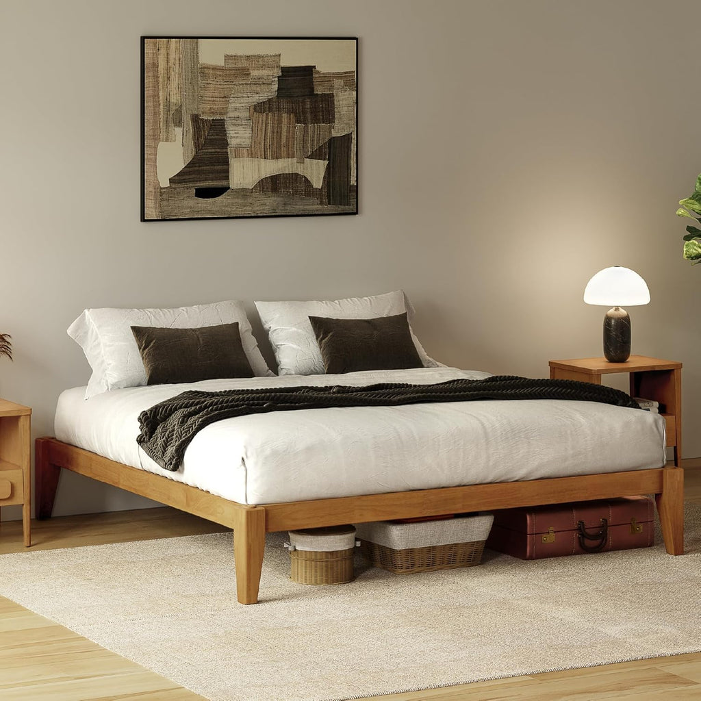 Thor Premium Solid Wood Bed Frame King, Japanese Joinery Bed Frame with Wood Slat Support, Platform Bed, No Box Spring Needed, Easy Assembly, Minimalist & Modern Style (Light Brown)