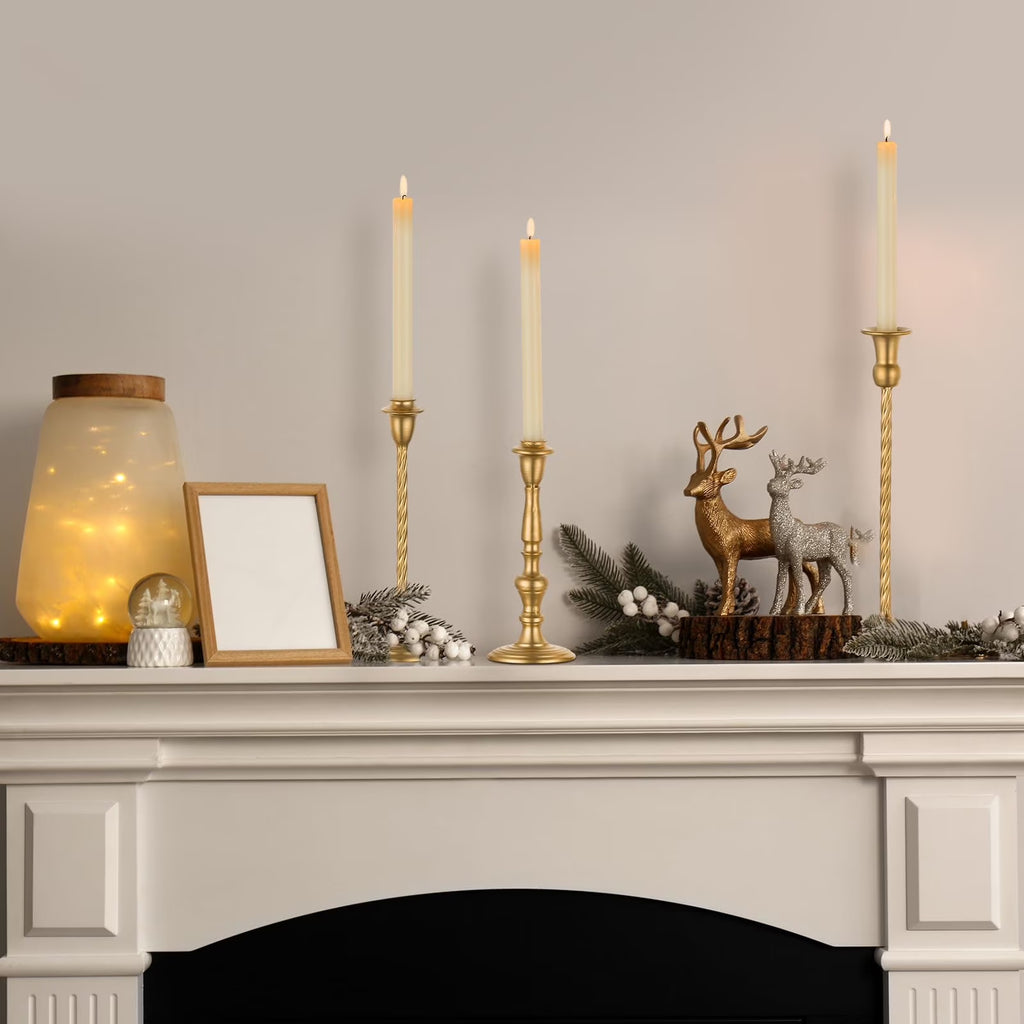 Set of 10 Gold Candlestick Holders, Tall Metal Taper Candle Holder for Candlestick Dinning Table Centerpiece Mantel Decoration