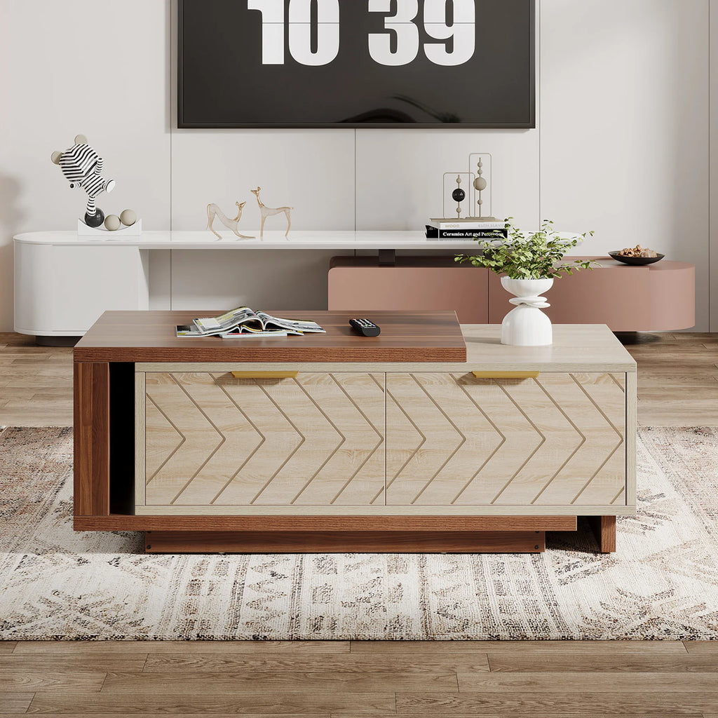 Extendable wood coffee table with storage drawers