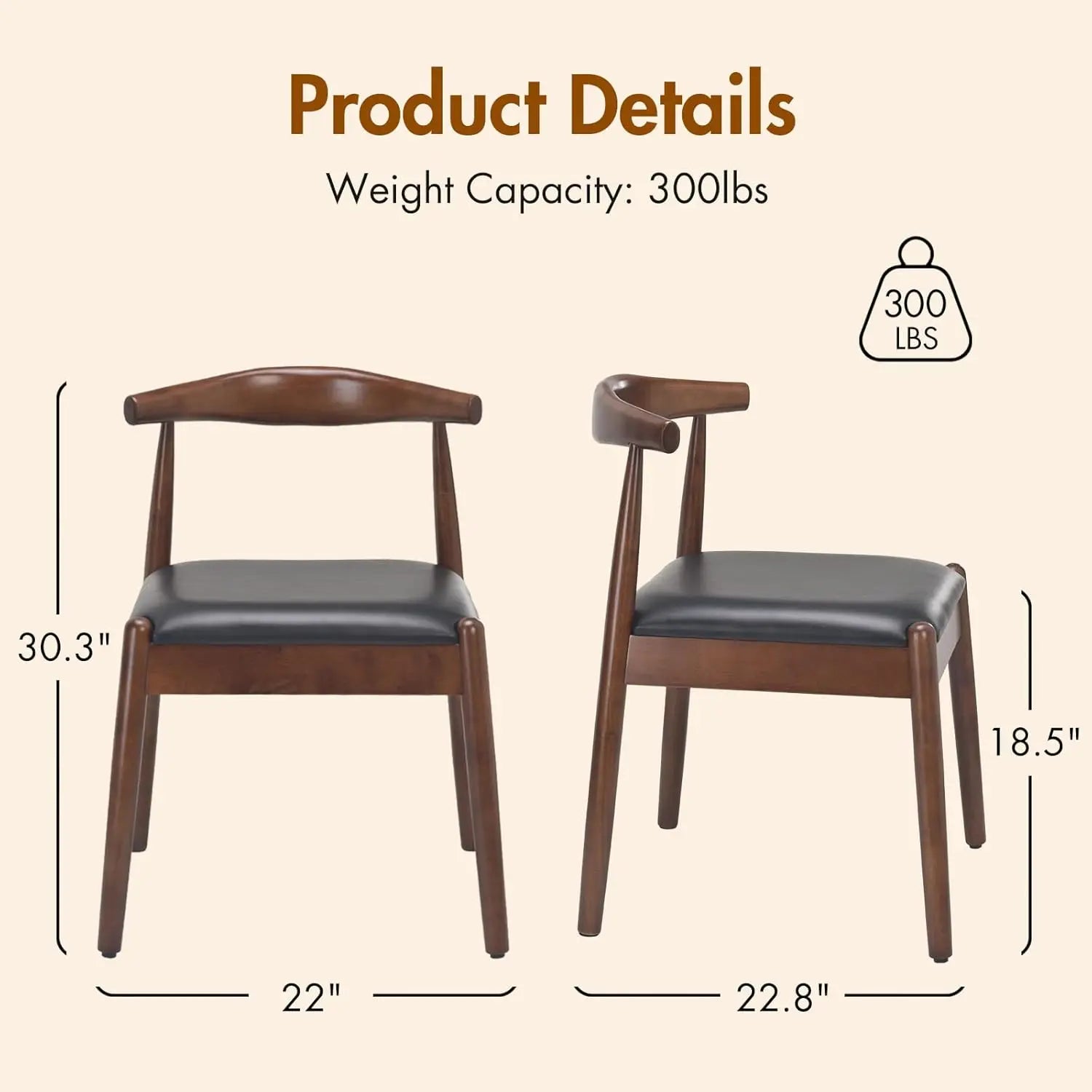 Dining Chairs Set of 2, Mid-Century Modern Kitchen & Dining Room Chairs with Solid Wood Legs, for Home