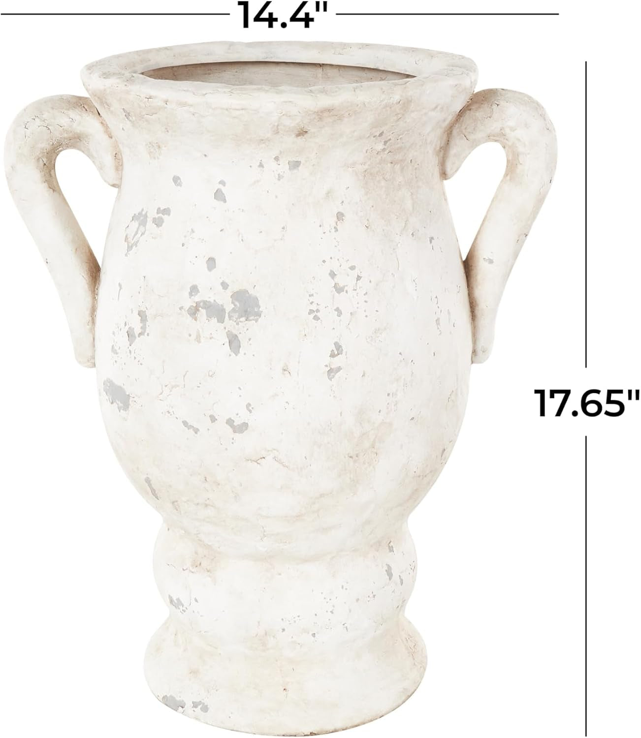 Deco 79 Ceramic Decorative Vase Antique Style Distressed Centerpiece Vase with Handles, Flower Vase for Home Decoration 14" X 11" X 18", Cream