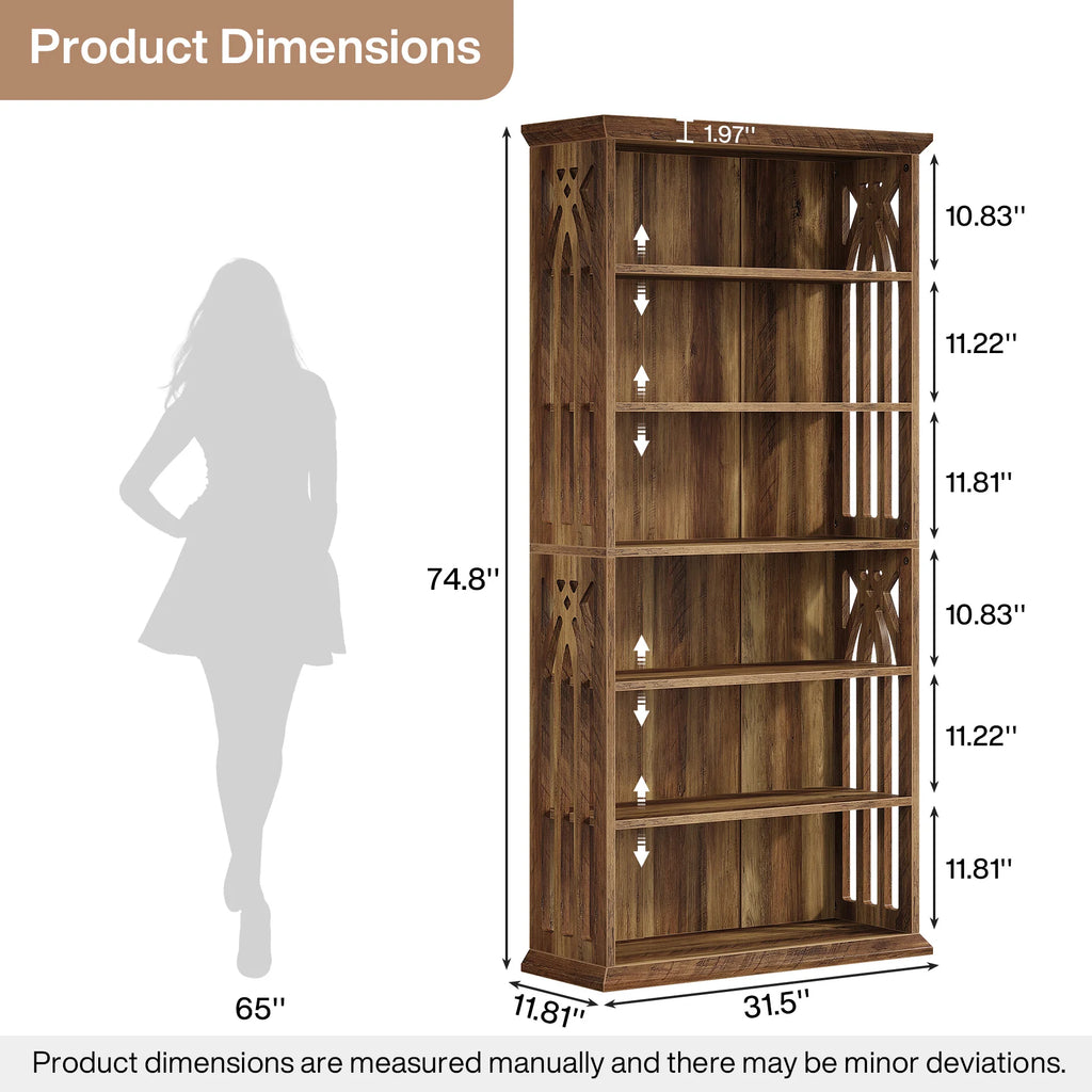 6-Tier Bookshelf, 75-Inch Tall Bookcase, Large Bookshelves and Bookcases Freestanding Display Shelves, Wood Bookshelf