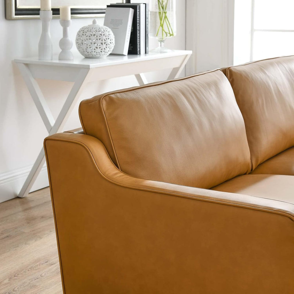 Impart Upholstered Genuine Leather Sofa in Tan