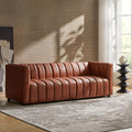83" Genuine Leather Sofa with Channel Tufted Design, Brown | Modern 3-Seater Couch with Wood Legs, Supportive Seating, Easy Assembly, for Living Room Bedroom Apartment