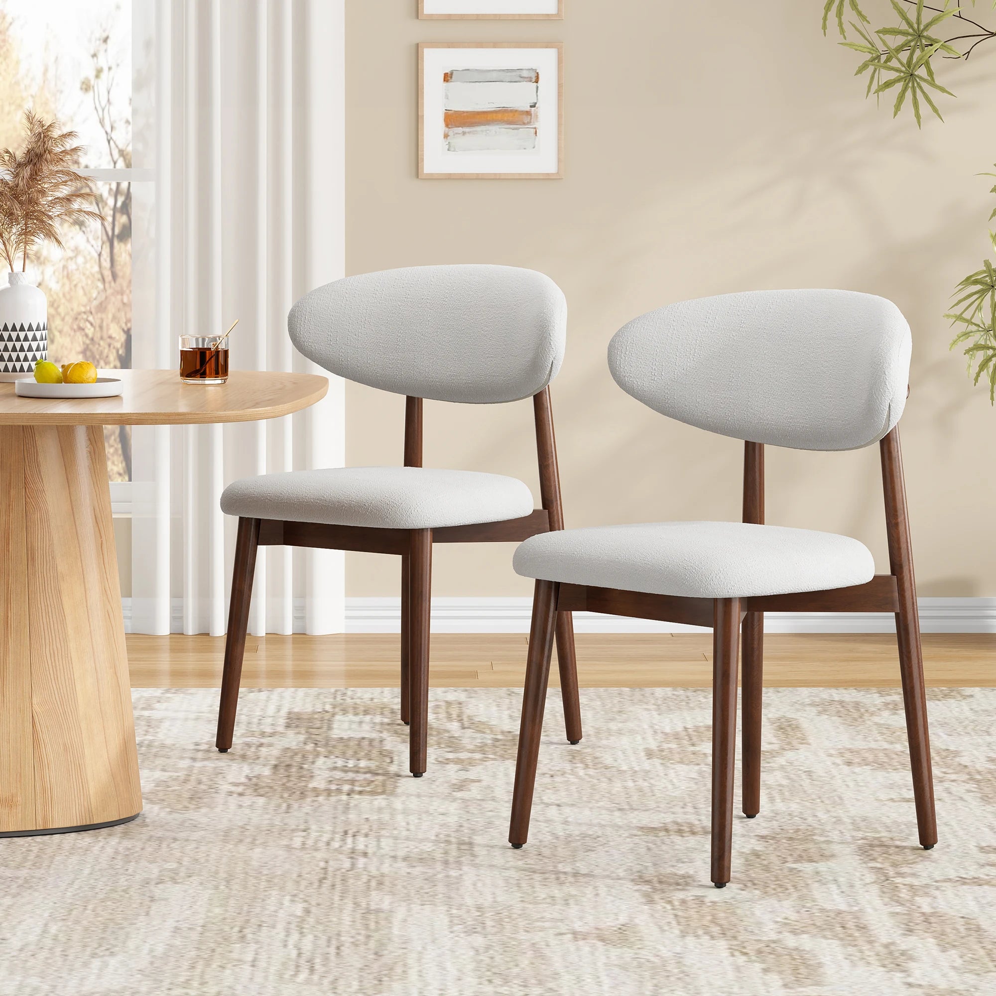 Upholstered solid wood dining chairs set of two