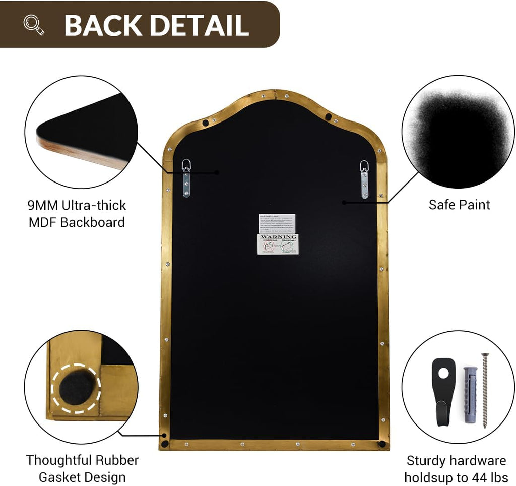Brushed gold scalloped arched wall mirror