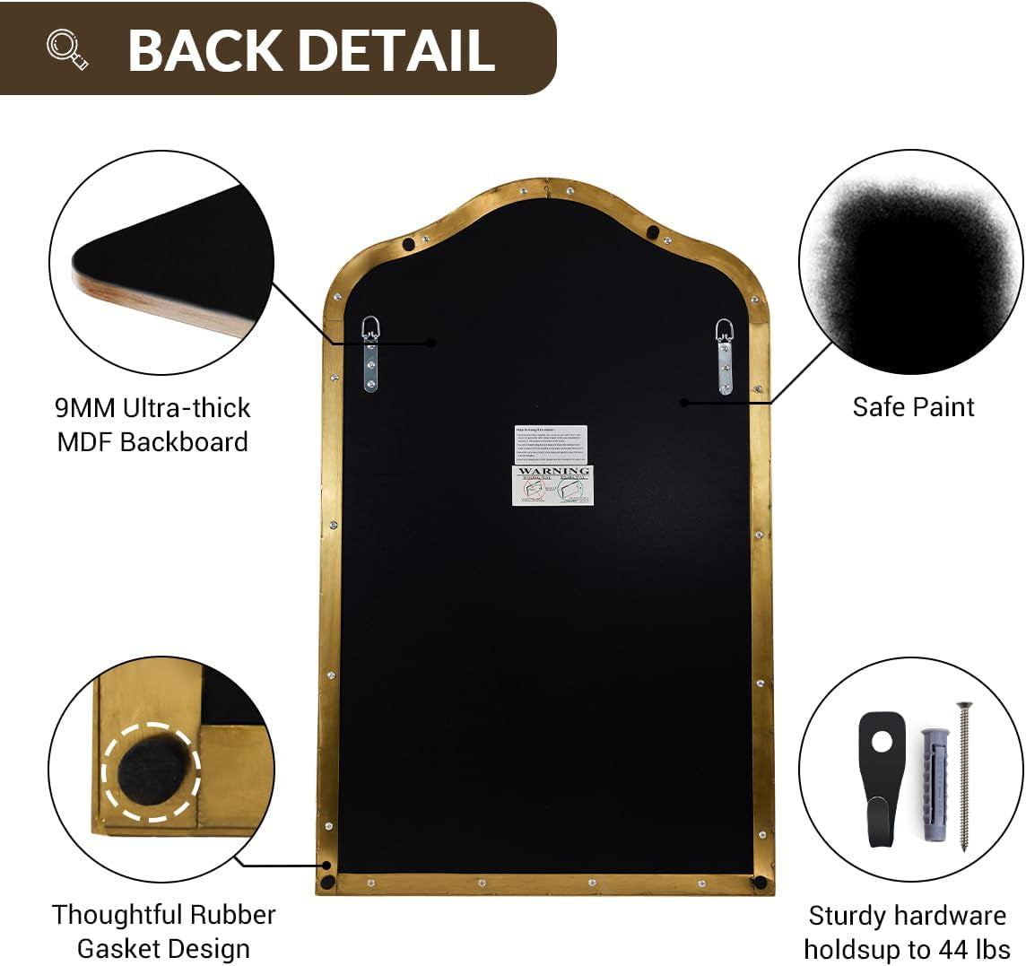 Brushed gold scalloped arched wall mirror