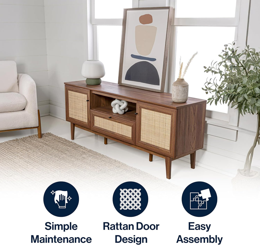 Walnut woven cane media console