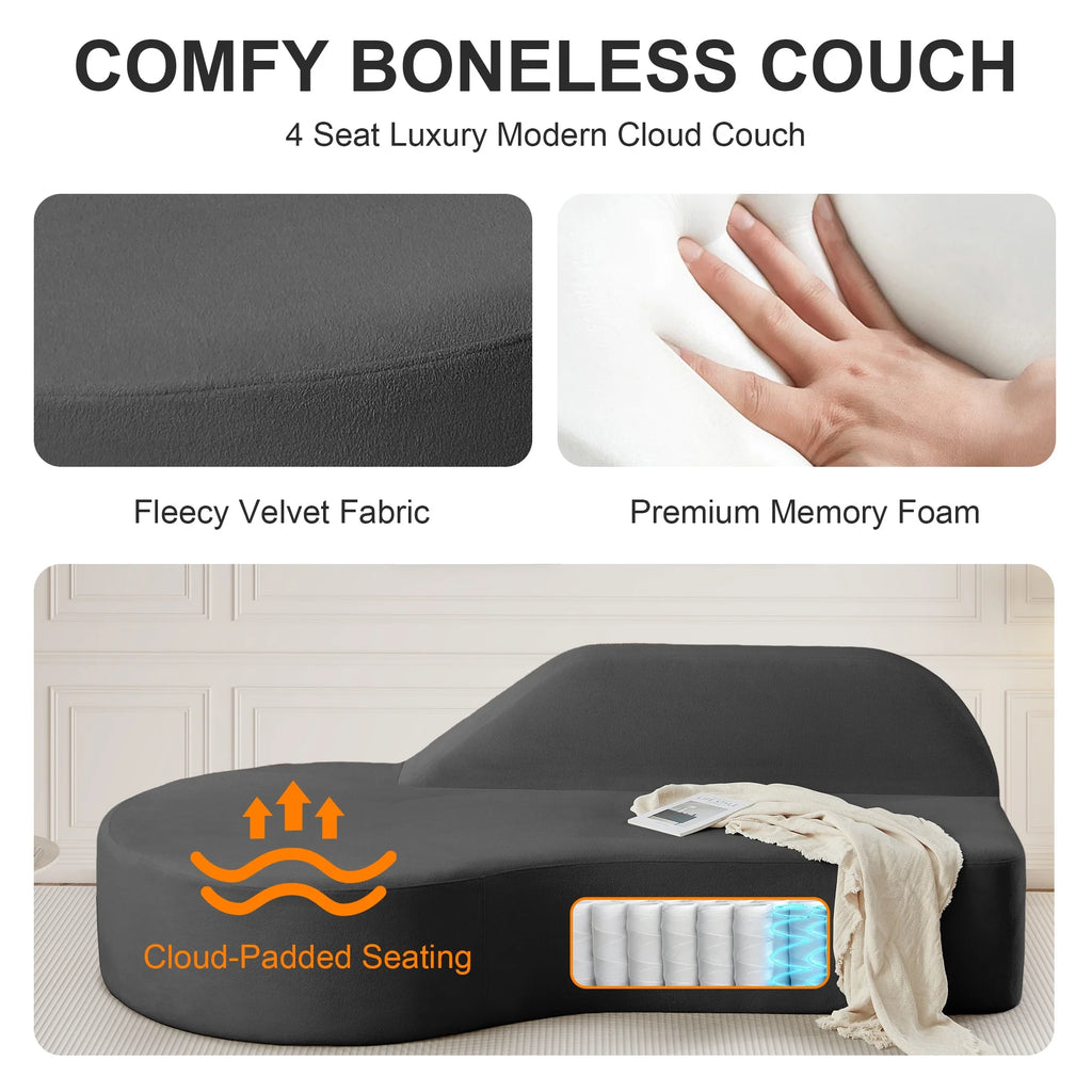 91" Modern Cloud Sofa Curved Boneless Couch Deep Seat Sofa for Living Room Bedroom, Chenille, Dark Gray