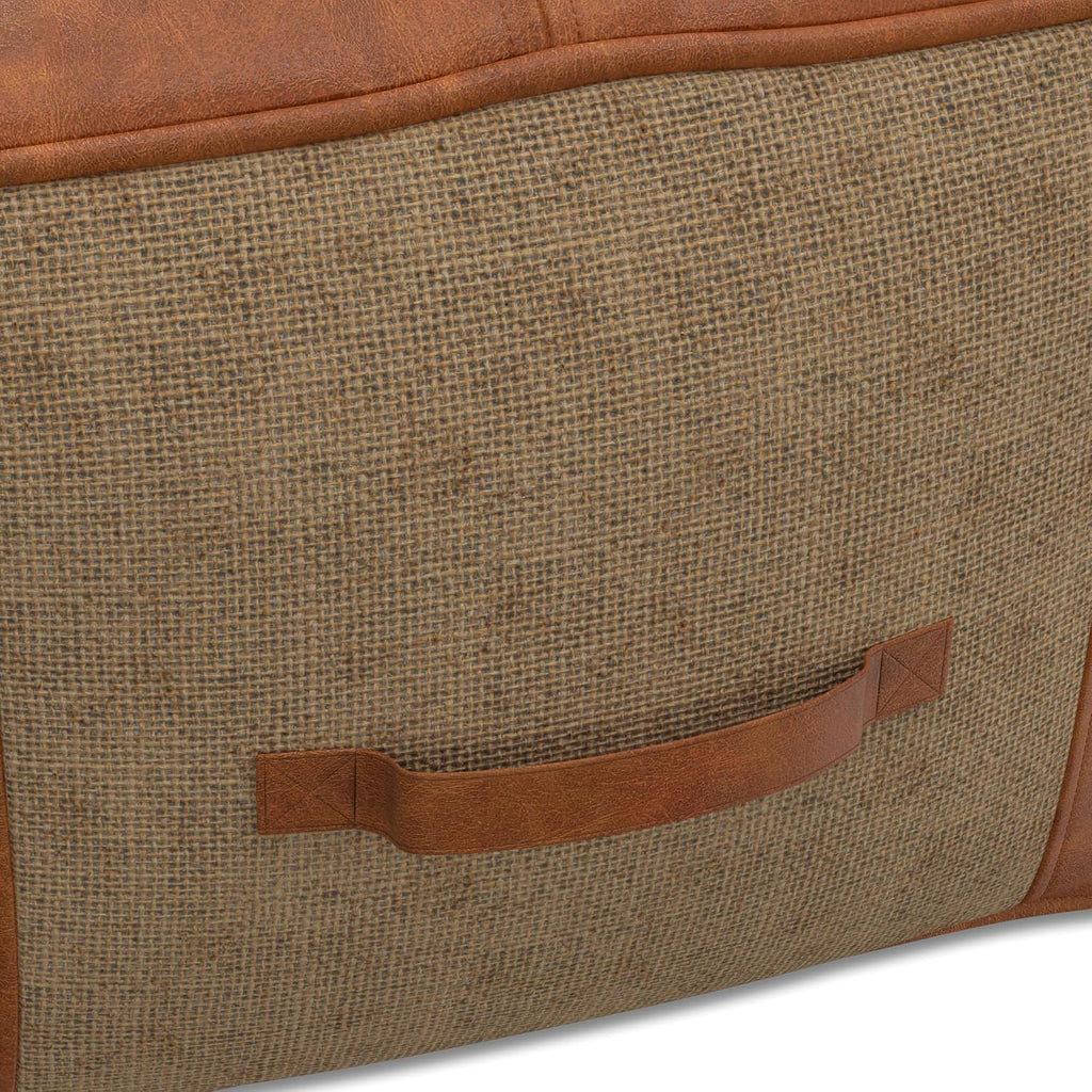 Beatrix 18" Wide Square Pouf in Blue/Beige PET Polyester | Boho Footstool, Extra Seating for Home Living Room or Bedroom or Kids Room with Assembled Design, Assembled; Pouf Ottoman.
