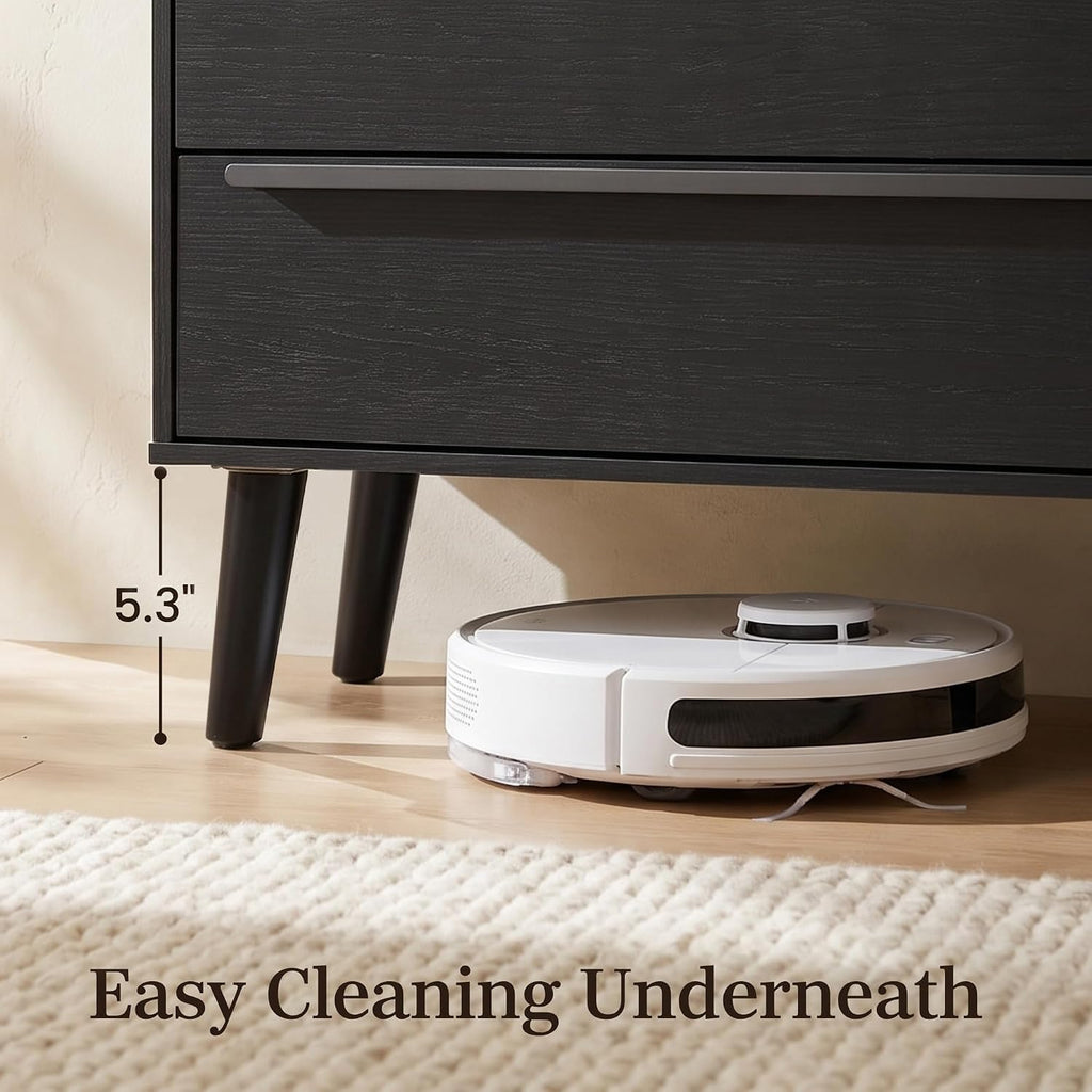26 Inch Tall Black Oak Nightstand with Charging Station, 2 Drawers | 24 Inch Wide, 16 Inch Deep Design with Raised-Edge Tray Top, Open Shelf, Hidden Storage, and a Streamlined Look