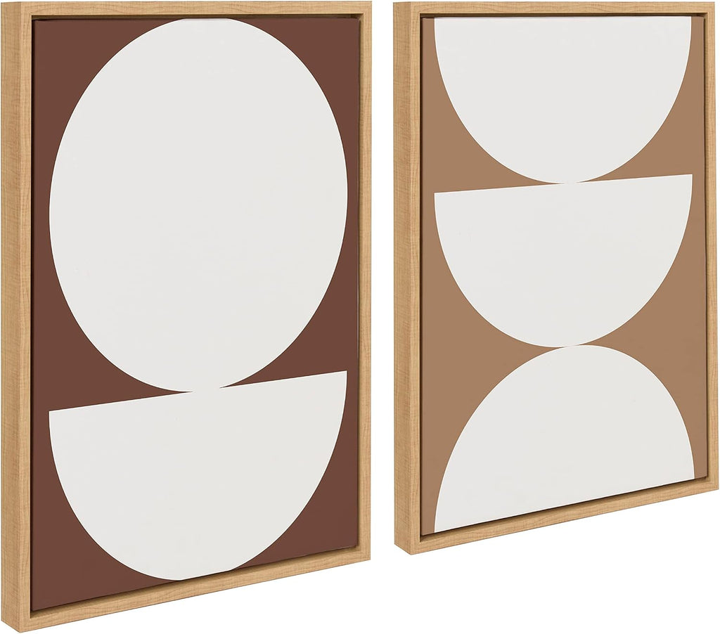 Sylvie Earthy Boho Geometric Brown and Terra Cotta Framed Canvas Wall Art Set by the Creative Bunch Studio, 2 Piece Set 18X24 Natural, Neutral Modern Abstract Wall Art Décor Set