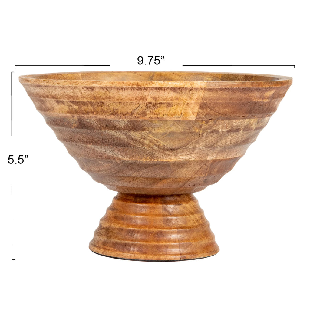 Boho Wood Pedestal Serving Bowl, Light Brown Finish