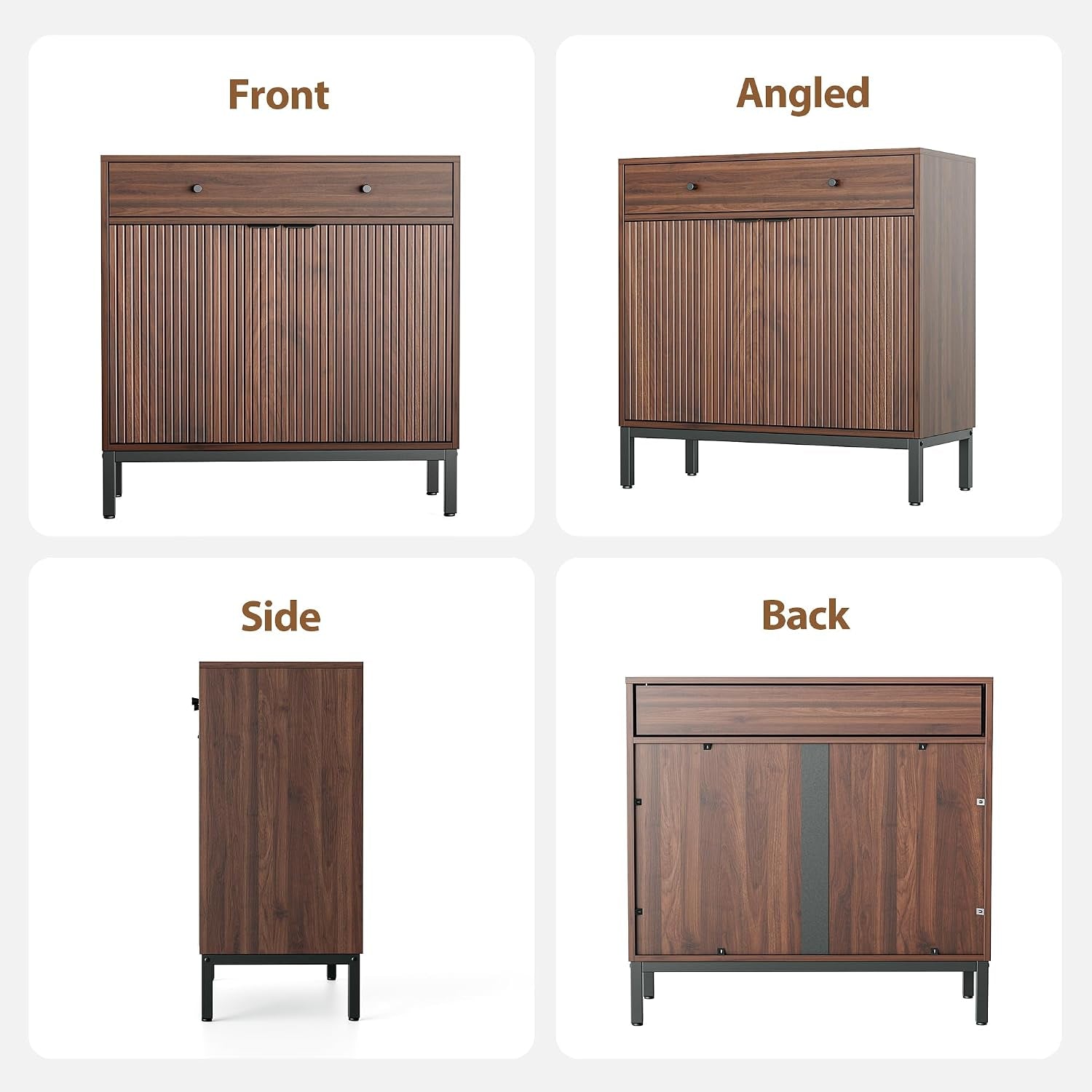 Sideboard Buffet Cabinet Storage, Modern Wood Console Fluted Credenza