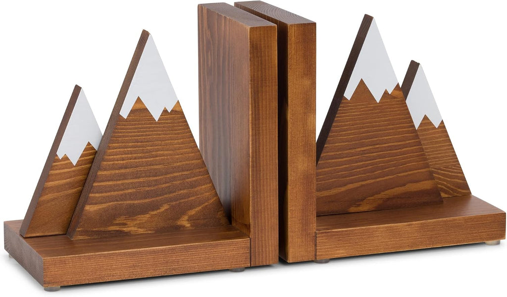 Wooden mountain bookends