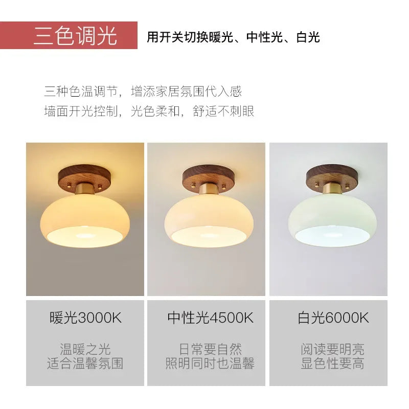 New Chinese Corridor Corridor Light Luxury Walnut Brass Chinese Ceiling Light Retro Entrance Door Porch Balcony Light